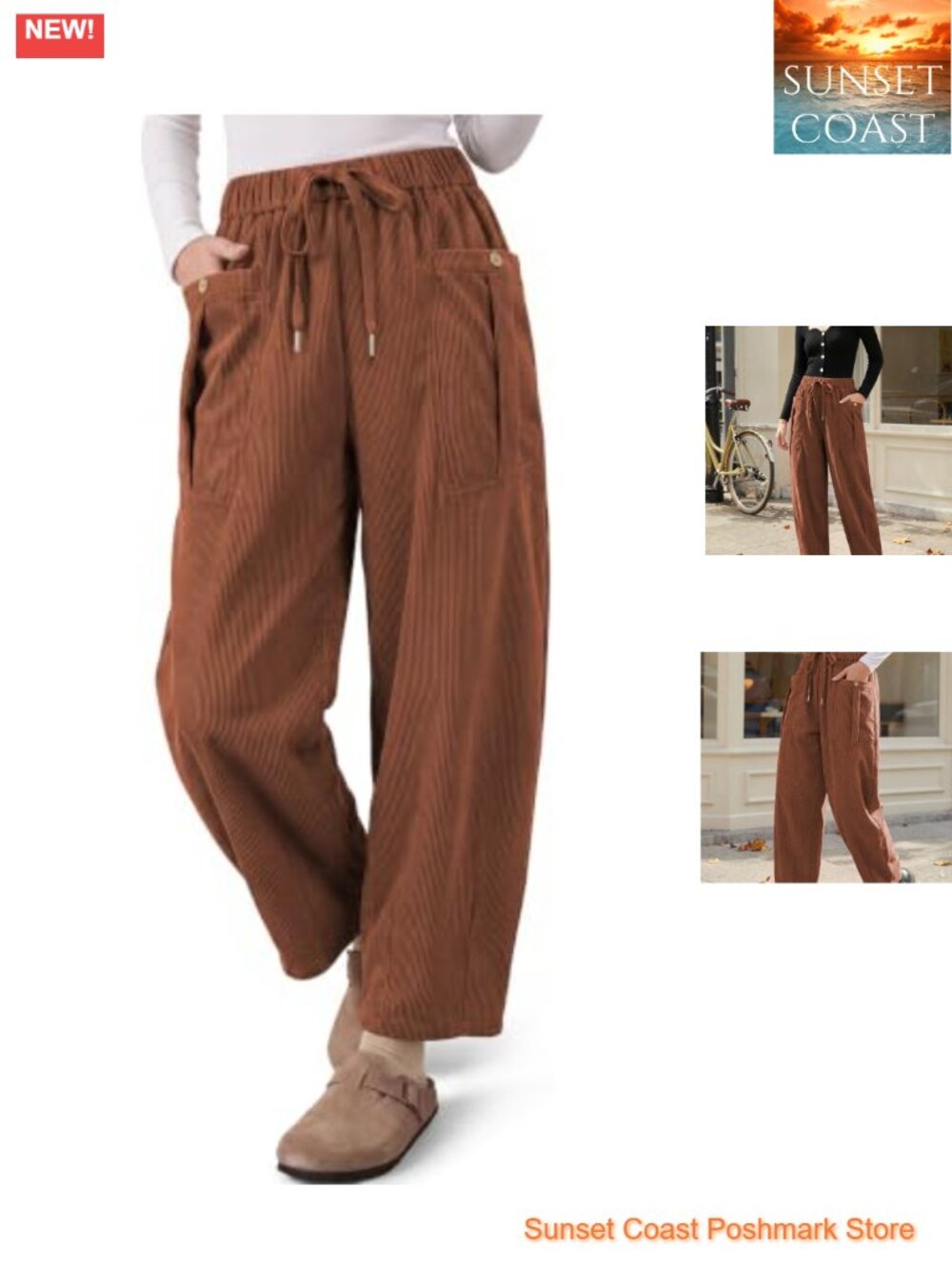 Corduroy Harem Pants Drawstring Baggy Tapered Pockets Loose Fit Casual